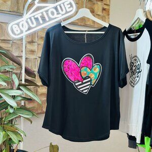 Multi-Color Heart Sequin Applique Gray Tee T-Shirt XXL Stripes Animal Print Dots
